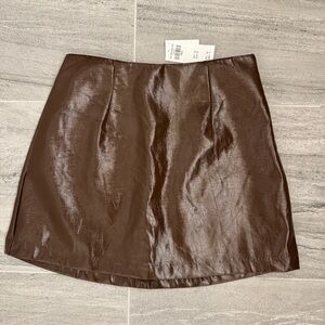 NWT Abercrombie & Fitch Vegan Leather Mini Skort Dark Brown